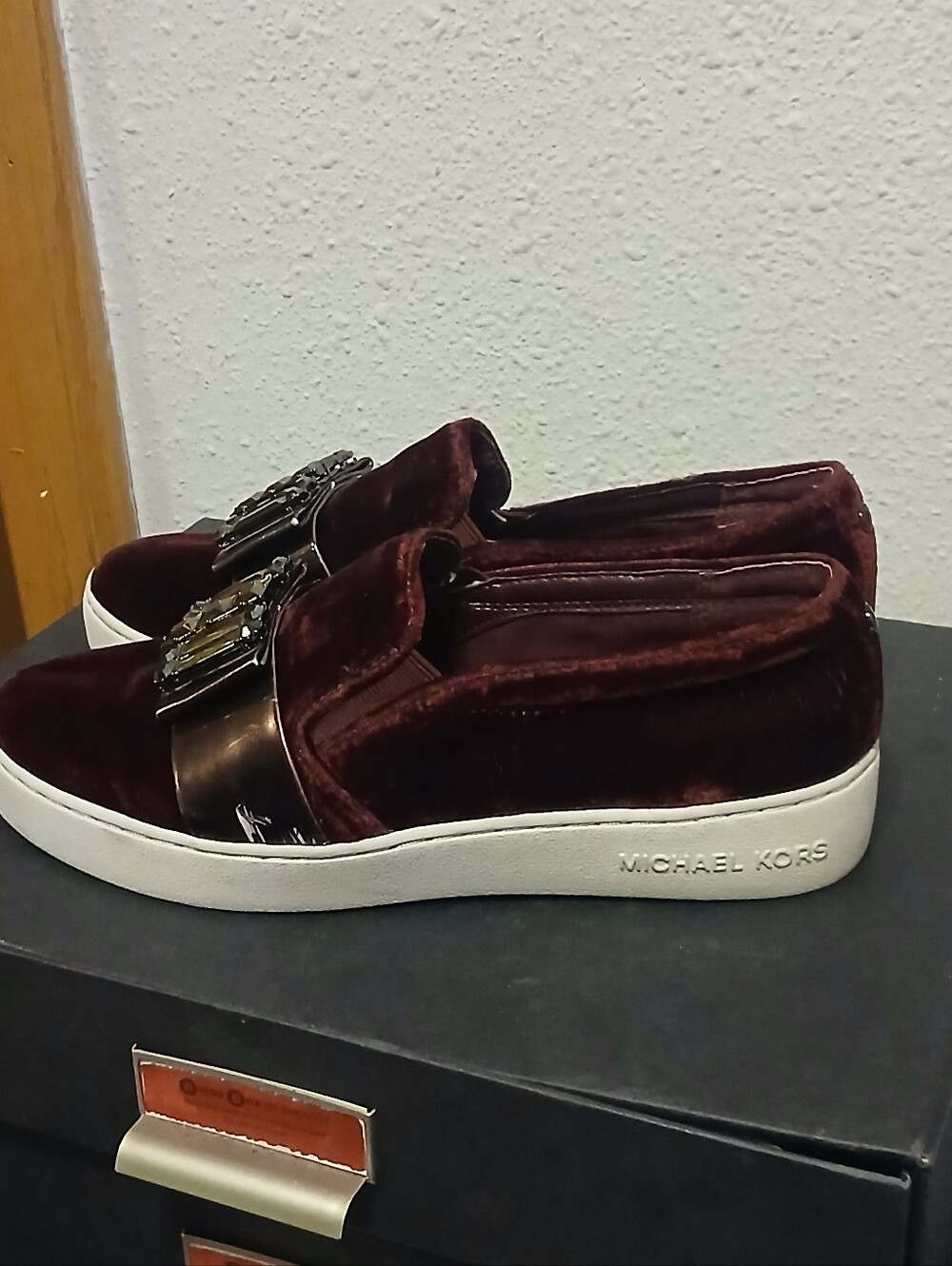 MICHAEL Michael Kors Maroon Velvet Rhinestone Slip-On Sneakers Size 7M